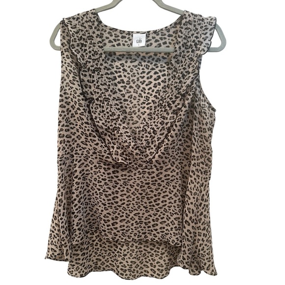 CAbi Tops - CAbi Leopard Print Sleeveless V Neck Blouse Fall Ruffles Business Layer Lg